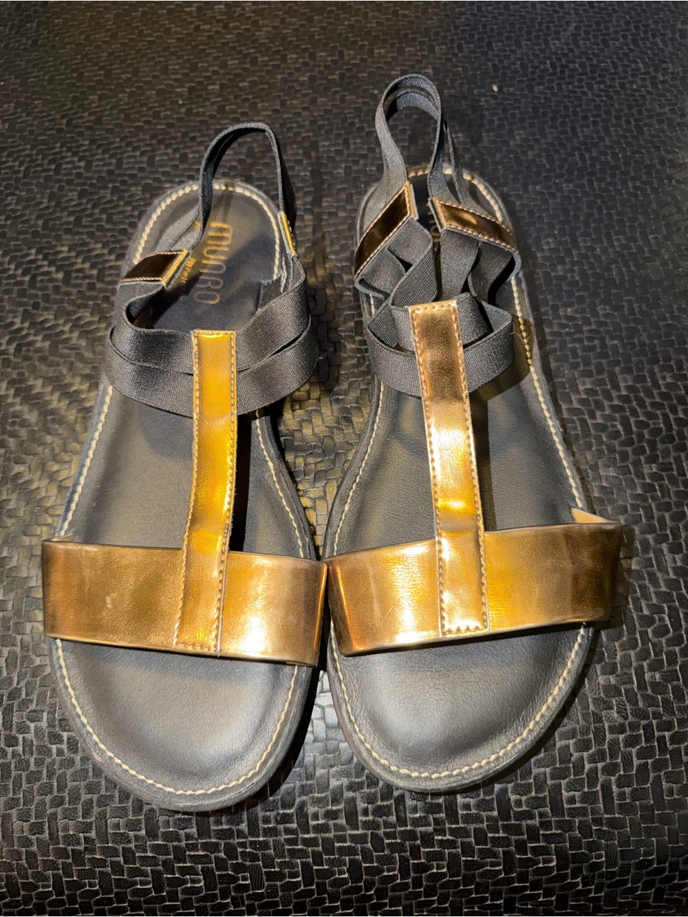 Munro Black Sandals with Metallic Bronze Accents